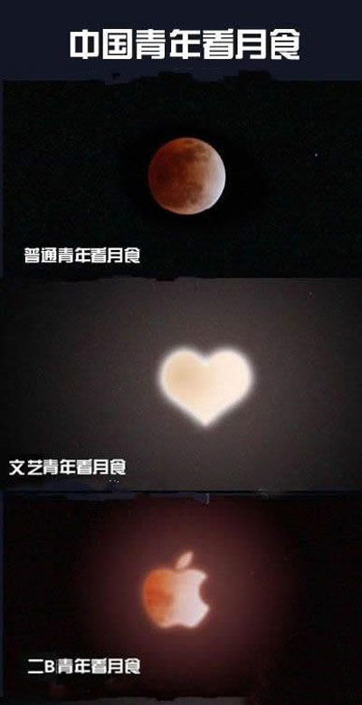 中国青年看月食